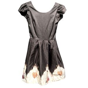 Vintage-Inspired 1950s Party Dress - Black & Gray Polka Dot , size small